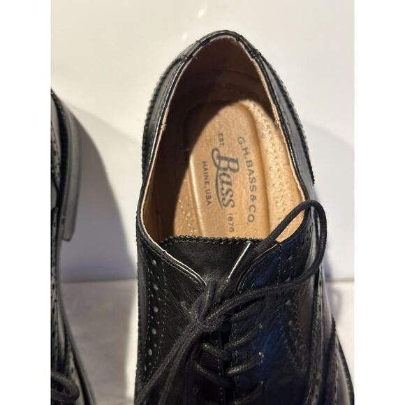 G.H. Bass Shoes Men 8.5 M Oxford Lace up Black Leather Wing Tip - Picture 4 of 10